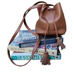 NEW Shaffer LA Rachel Zoe Camel Leather Mini Bucket Crossbody Bag Revolve